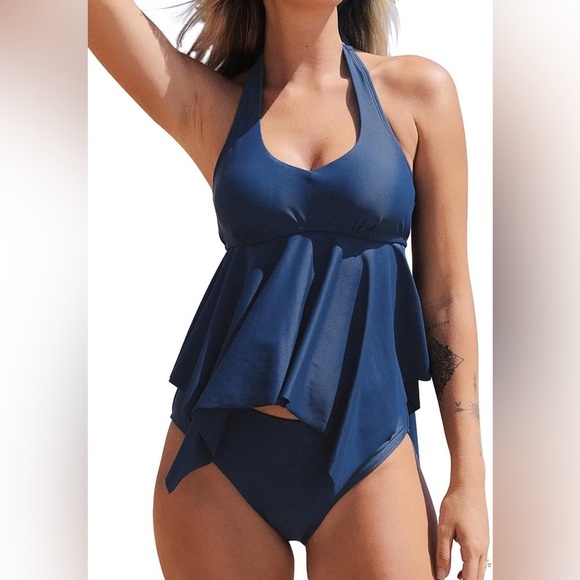 Cupshe Other - Cupshe Women's Halter Tankini Navy Swimsuit NWT Size S